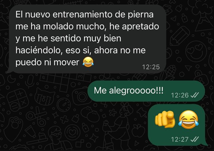 Cliente: el nuevo entrenamiento de pierna le ha gustado mucho